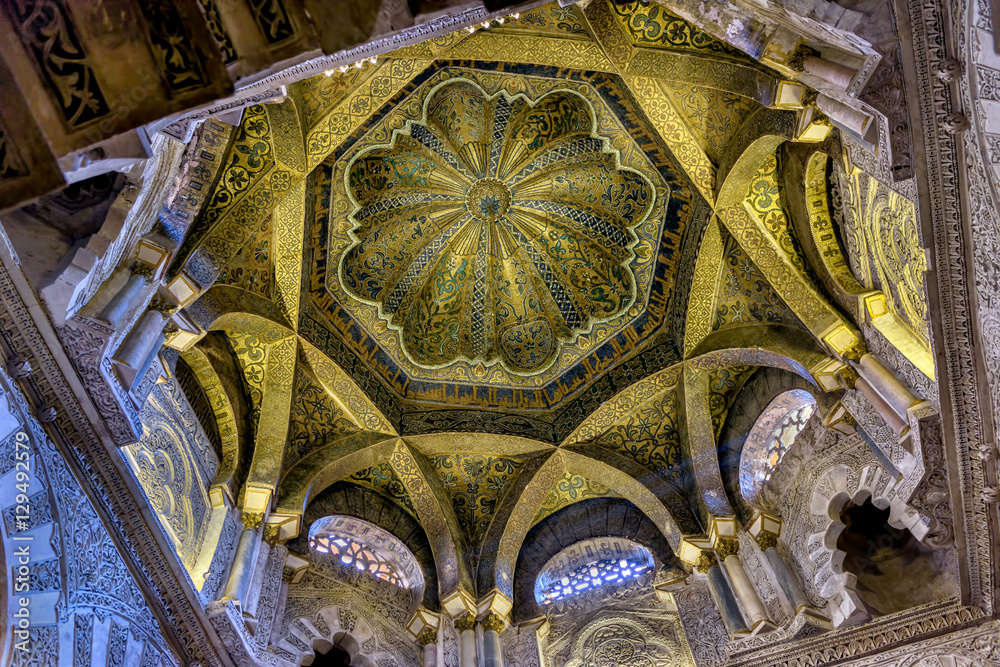 Golden dome ceiling at mosque cathedral in Cordoba, Spain