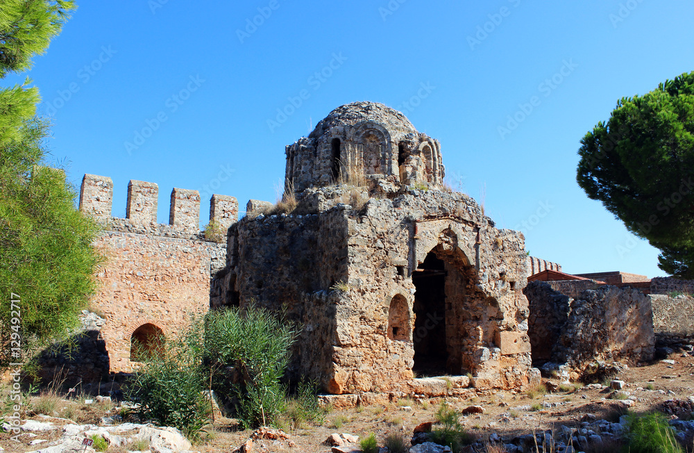 Destroyed Byzantian  Church inside of Alanya Castle
