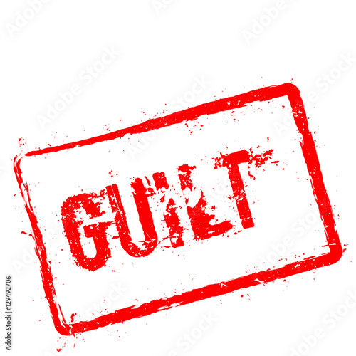 Guilt red rubber stamp isolated on white background. Grunge rectangular seal with text, ink texture and splatter and blots, vector illustration.