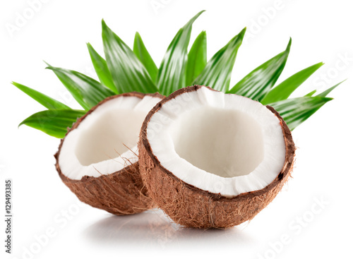 two half of coconuts isolated on the white background