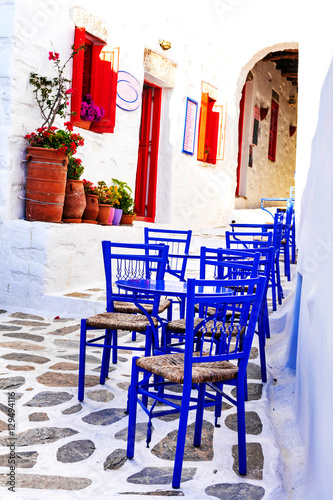Traditional Greece - small tavernas in Cyclades style. Amorgos island