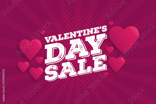 Valentine's Day Sale Vintage comics retro Background With Hearts