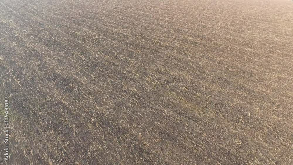 Plowed fertile field with a small amount of hay Plowed fertile field with a small amount of hay