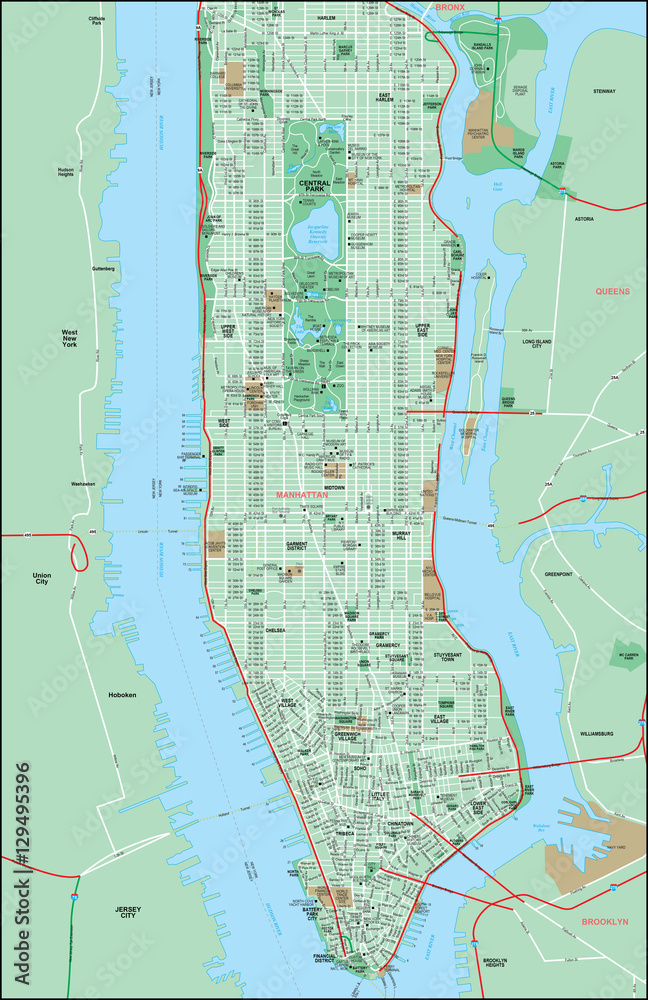 Fototapeta premium NYC Map, Manhattan with streets