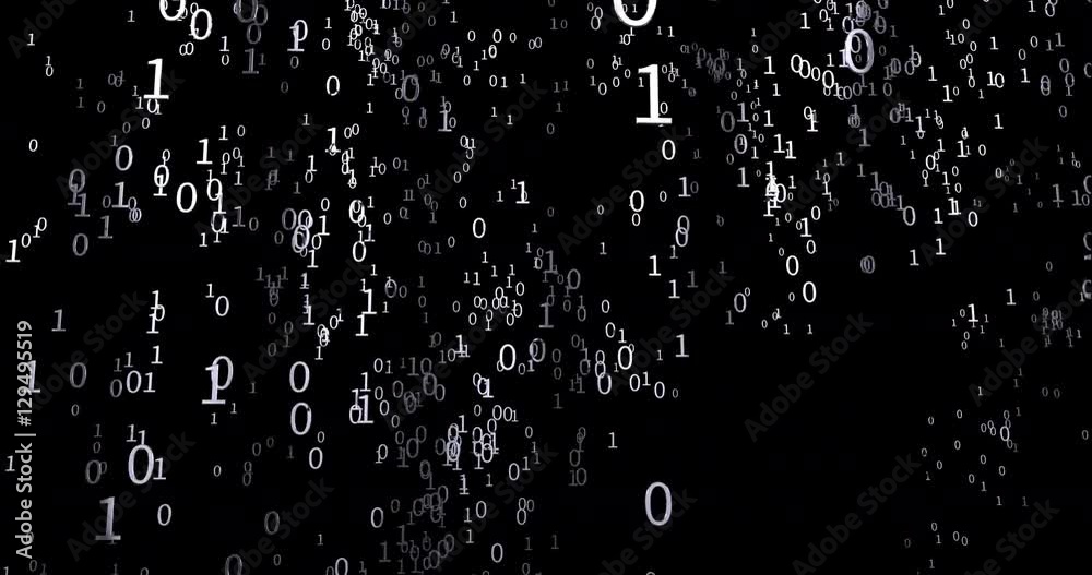 4K moving background of swirling smoke like chrome binary numbers over black.  Great for technology, communications, IT, business, or computer applications.