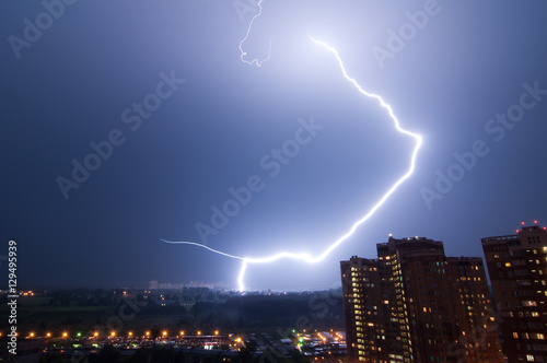 Amazing lightning strike over city.
