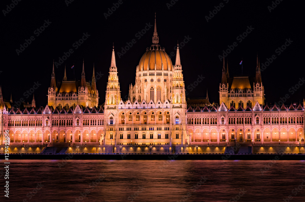 View of the Parliament in Budapest at night
