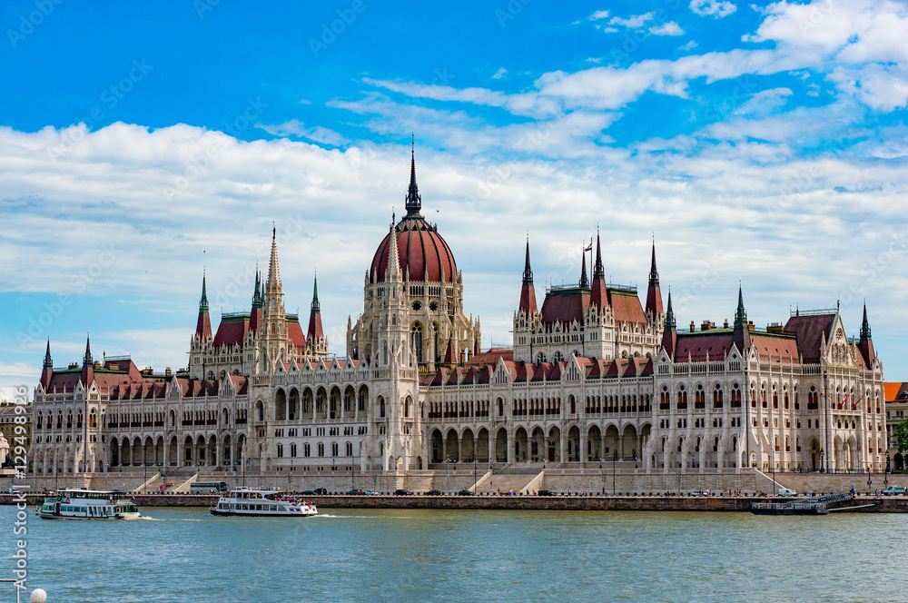 Bright view of the Parliament in Budapest.