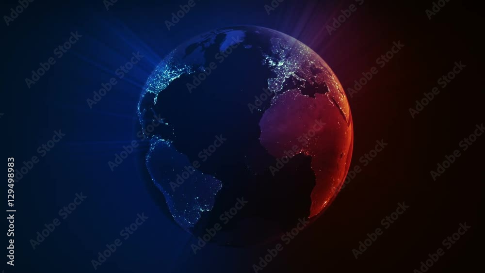 Spinning Earth with shinny city lights. Loopable. Blue/red. Spinning Earth with shinny city lights. Loopable. Blue/red.