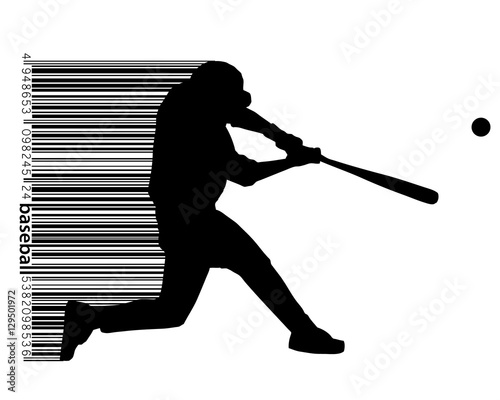 silhouette of a baseball player and barcode