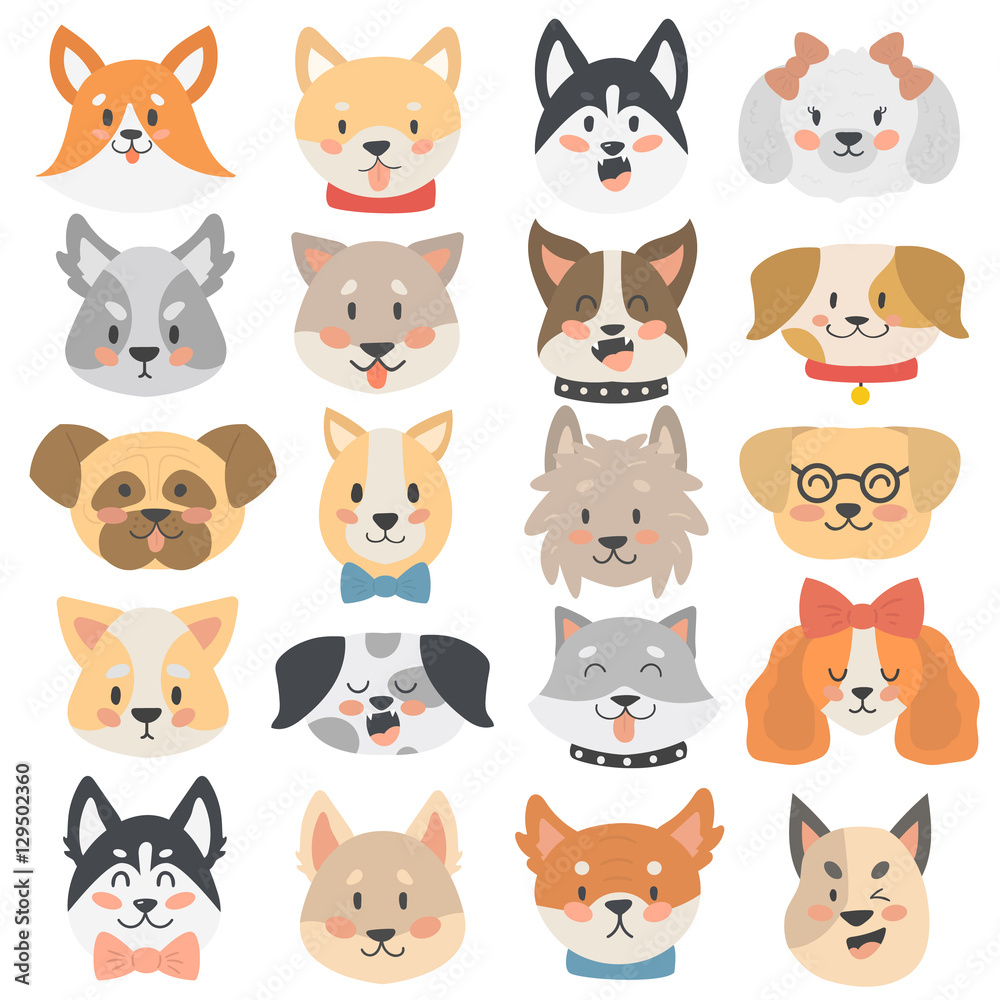 Dogs heads emoticons vector set. Dogs heads emoticons vector set.