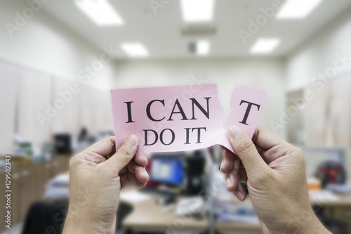 man hand holding card i can do it with retro style