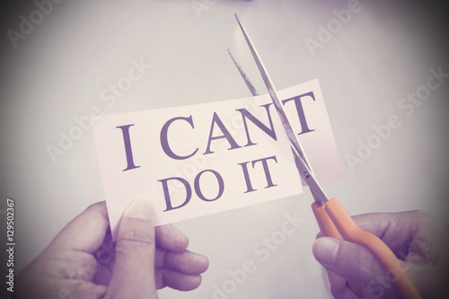 man hand holding card i can do it with retro style