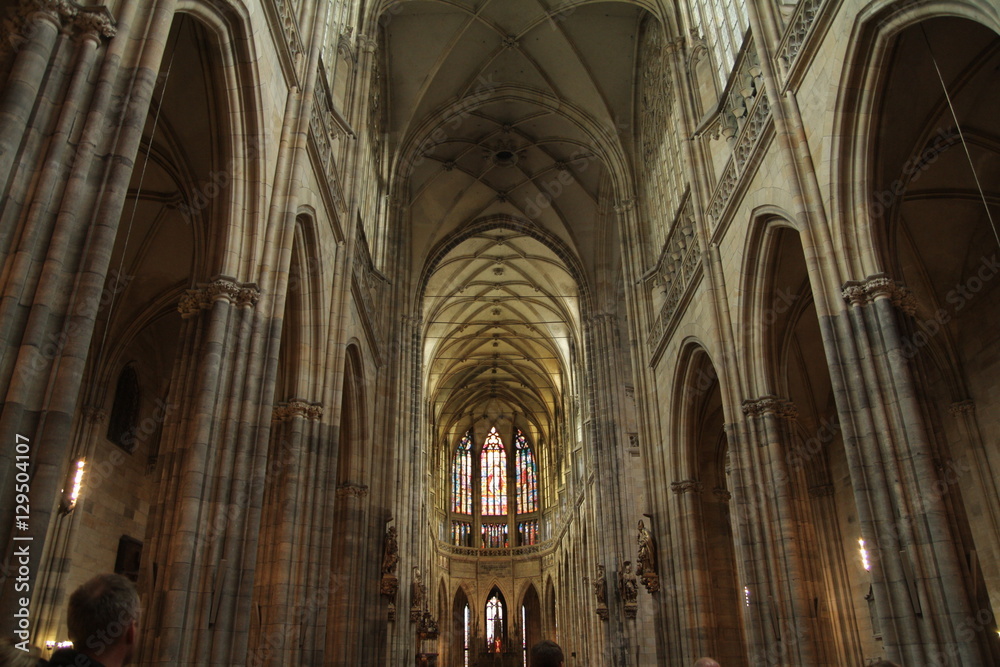 Paris, France - famous Notre Dame cathedral interior view. UNESCO World Heritage Site.