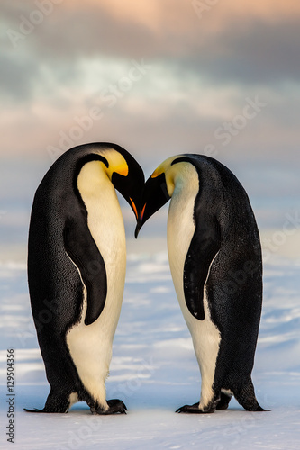 Two emperor penguins in love