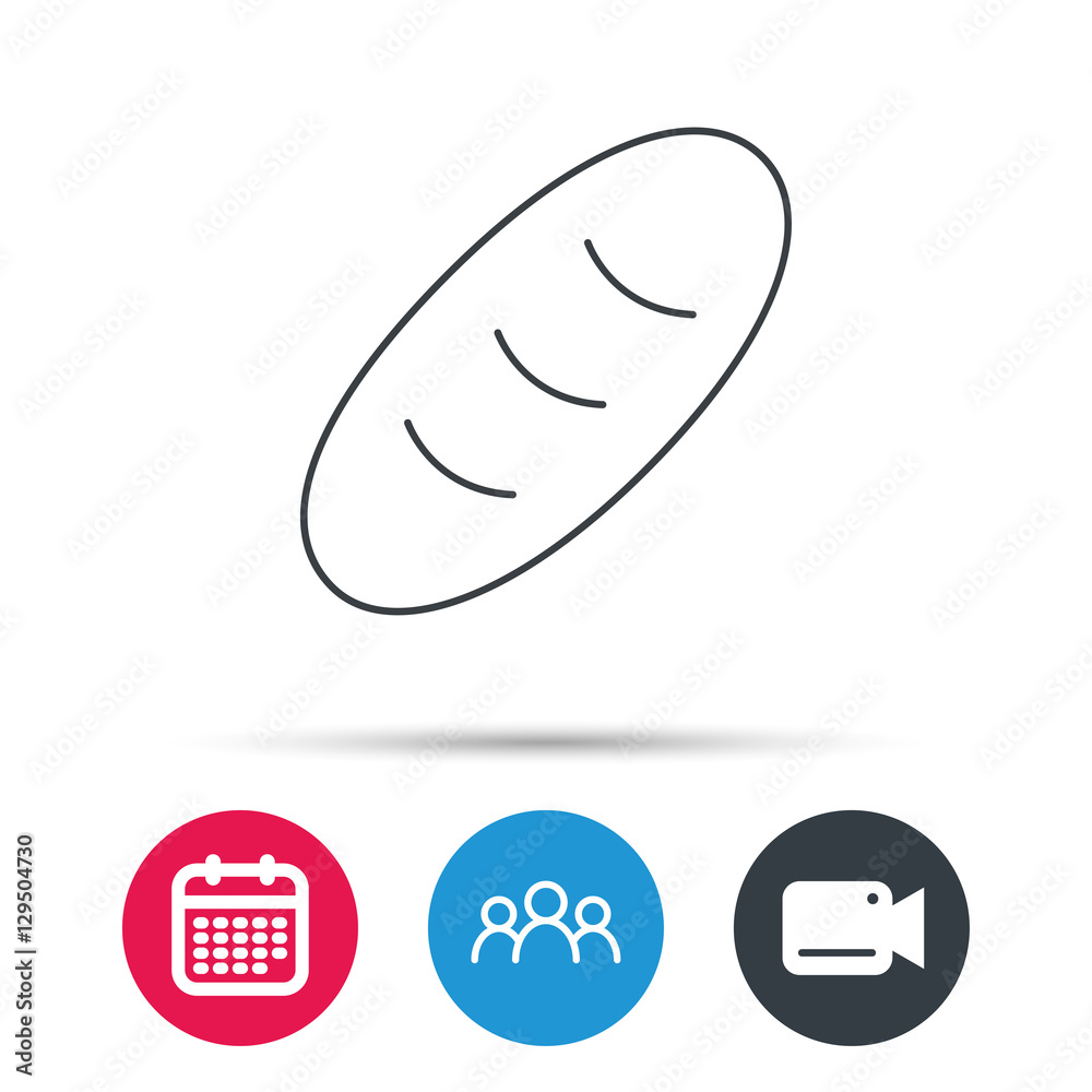 Bread icon. Natural food sign. Bakery symbol. Group of people, video cam and calendar icons. Vector Bread icon. Natural food sign. Bakery symbol. Group of people, video cam and calendar icons. Vector