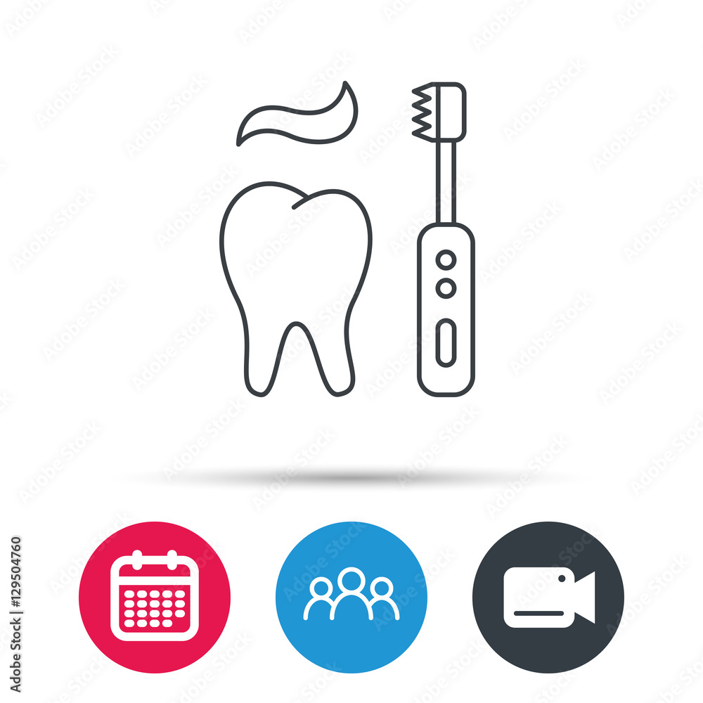 Brushing teeth icon. Electric toothbrush sign. Toothpaste and tooth
