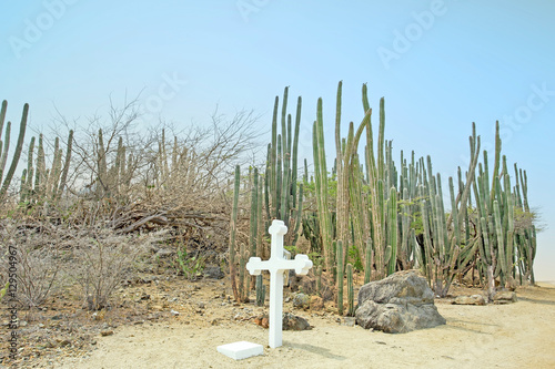 White cross in the cunucu on Aruba island in the Caribbean photo