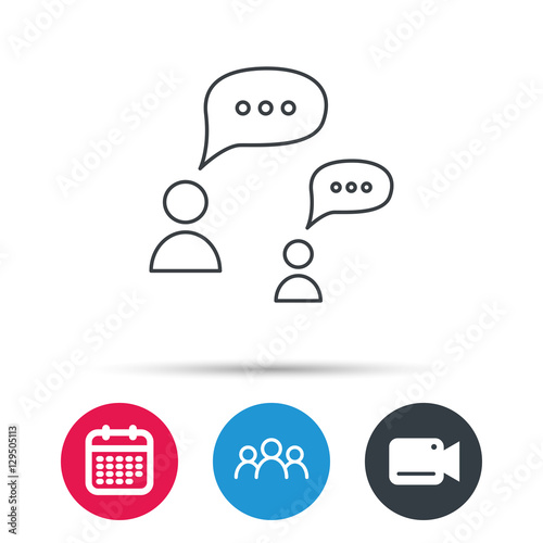 Dialog icon. Chat speech bubbles sign. Discussion messages symbol. Group of people, video cam and calendar icons. Vector