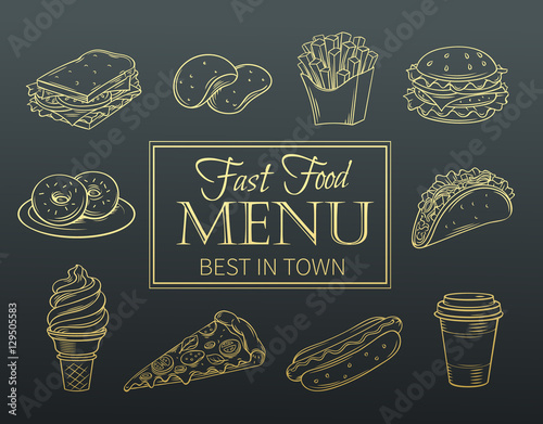 Vector hand drawn icons fast food.