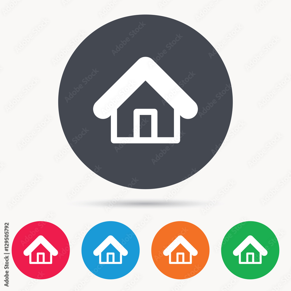 Home icon. House building symbol. Real estate construction. Colored circle buttons with flat web icon. Vector Home icon. House building symbol. Real estate construction. Colored circle buttons with flat web icon. Vector