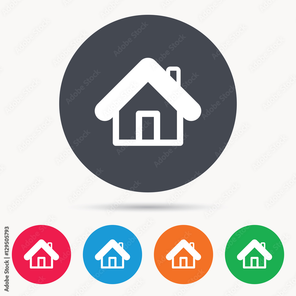 Home icon. House building symbol. Real estate construction. Colored circle buttons with flat web icon. Vector Home icon. House building symbol. Real estate construction. Colored circle buttons with flat web icon. Vector