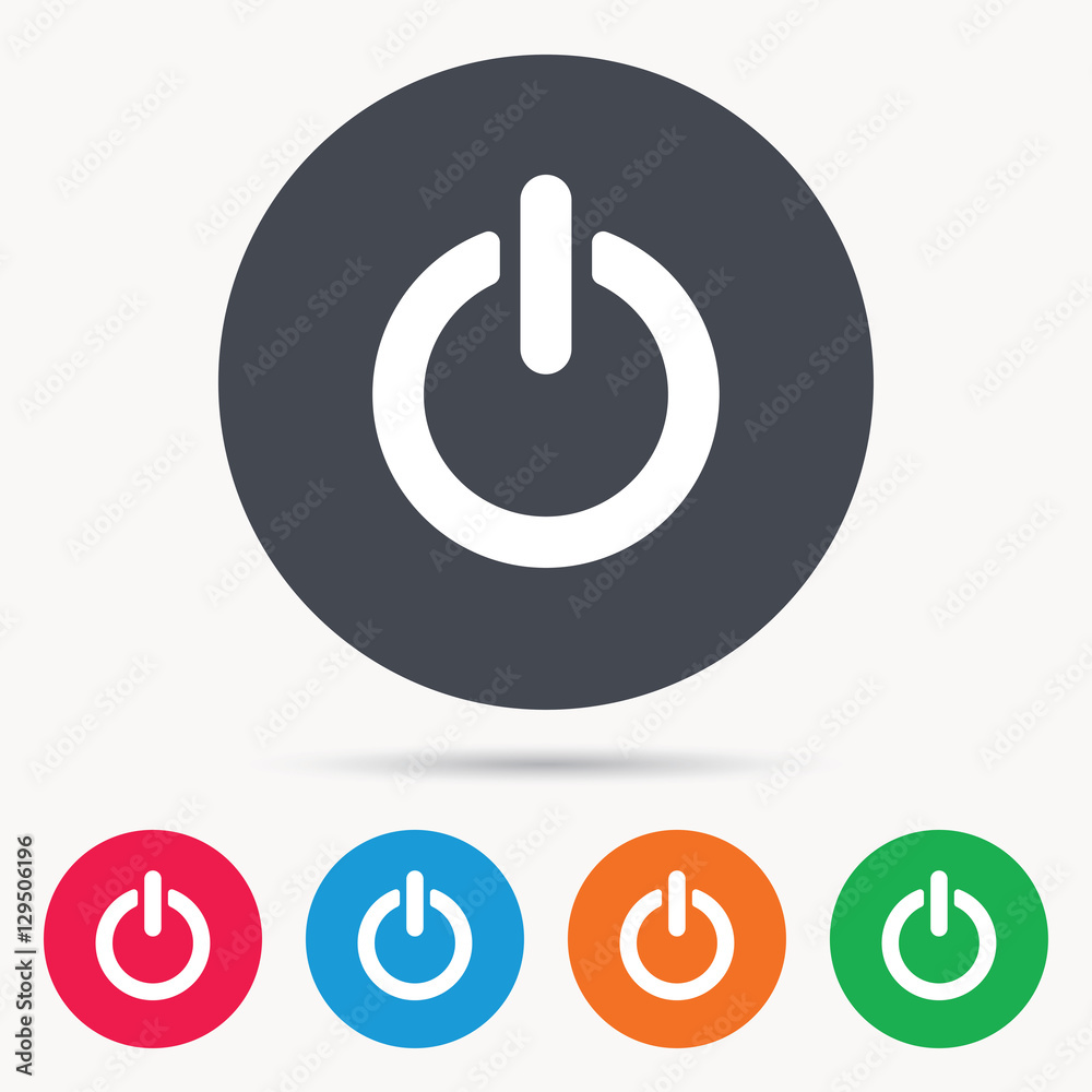 On, off power icon. Energy switch symbol. Colored circle buttons with flat web icon. Vector On, off power icon. Energy switch symbol. Colored circle buttons with flat web icon. Vector