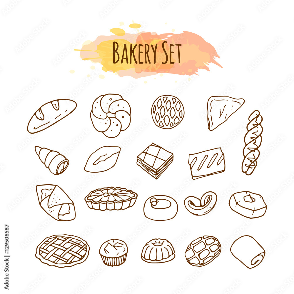 Bakery elements. Pastry illustration.