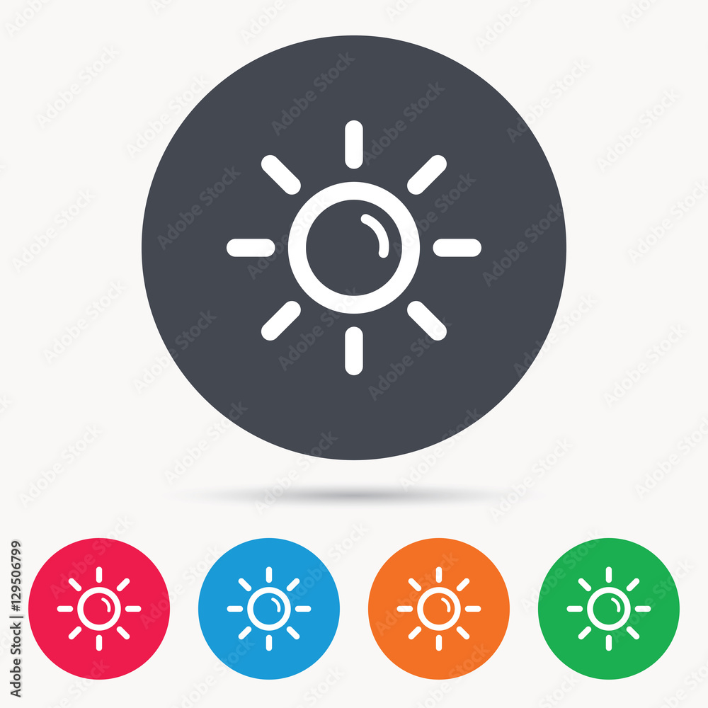 Sun icon. Sunny weather symbol. Colored circle buttons with flat web icon. Vector Sun icon. Sunny weather symbol. Colored circle buttons with flat web icon. Vector