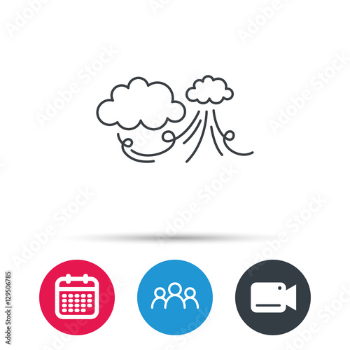 Wind icon. Cloud with storm sign. Strong wind or tempest symbol. Group of people, video cam and calendar icons. Vector