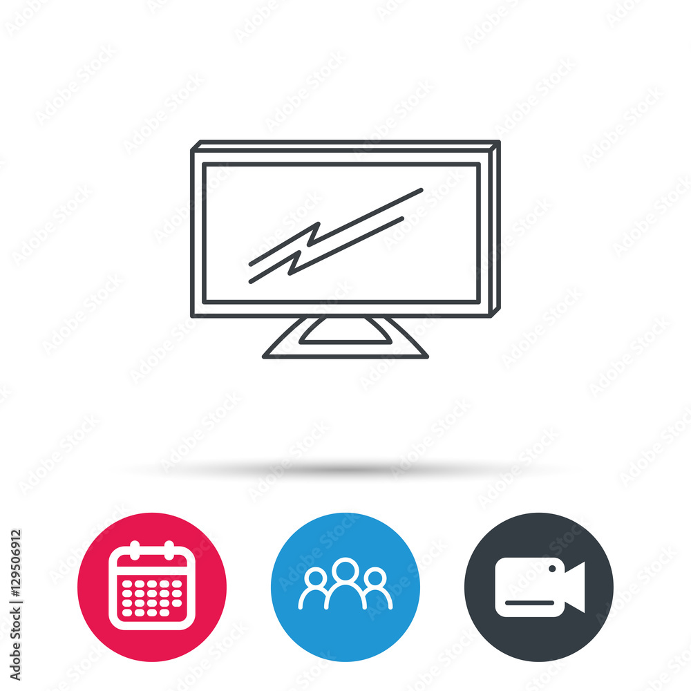 Lcd tv icon. Led monitor sign. Widescreen display symbol. Group of people, video cam and calendar icons. Vector Lcd tv icon. Led monitor sign. Widescreen display symbol. Group of people, video cam and calendar icons. Vector