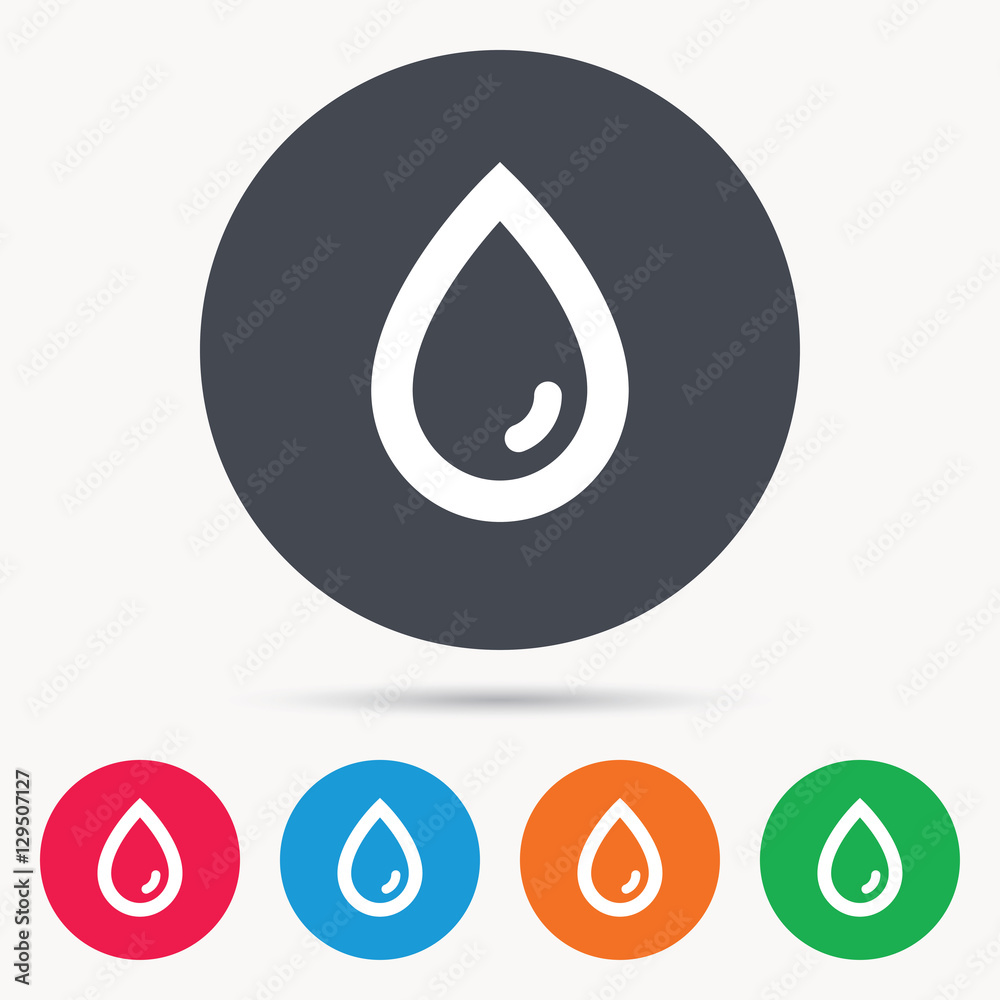 Water drop icon. Natural aqua symbol. Colored circle buttons with flat web icon. Vector Water drop icon. Natural aqua symbol. Colored circle buttons with flat web icon. Vector