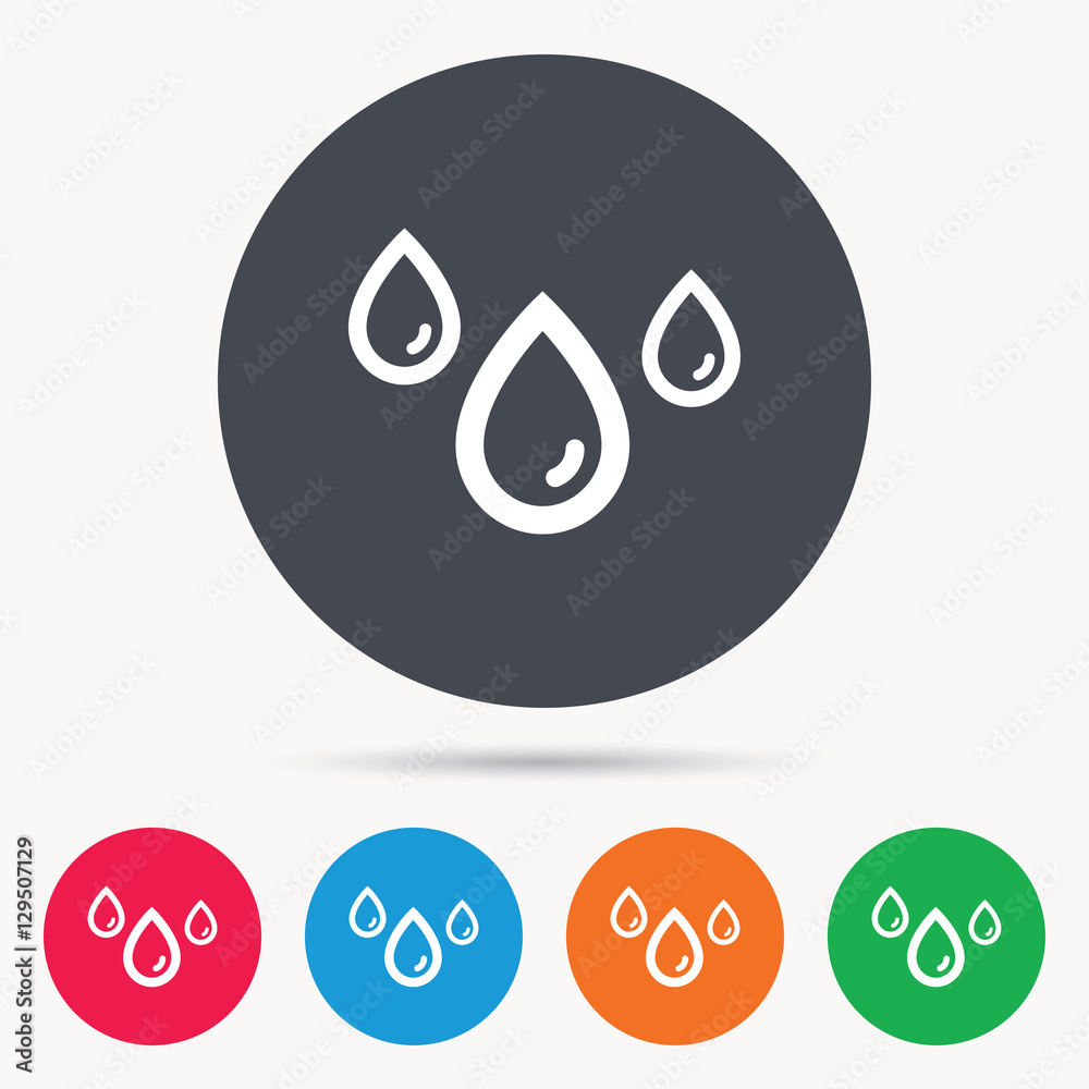 Water drop icon. Rainy weather symbol. Colored circle buttons with flat web icon. Vector