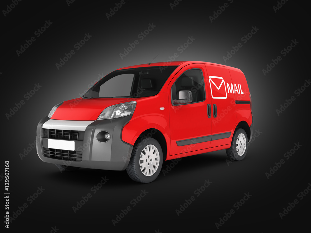 red mail car on black gradient background 3D