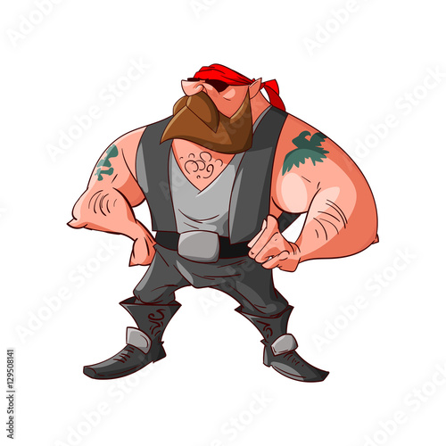 Colorufl vector illustration of a cartoon rocker, biker or gang member