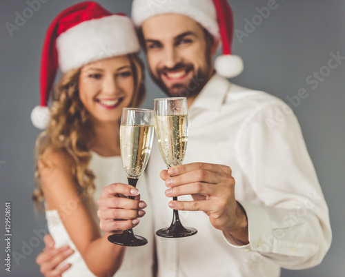Beautiful couple celebrating Christmas