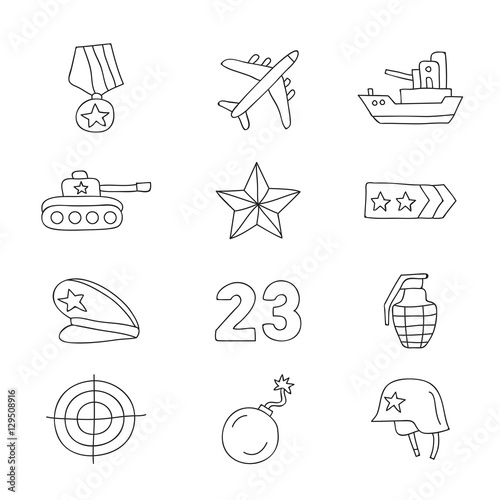 Set of vector icons Fatherland Defender's Day