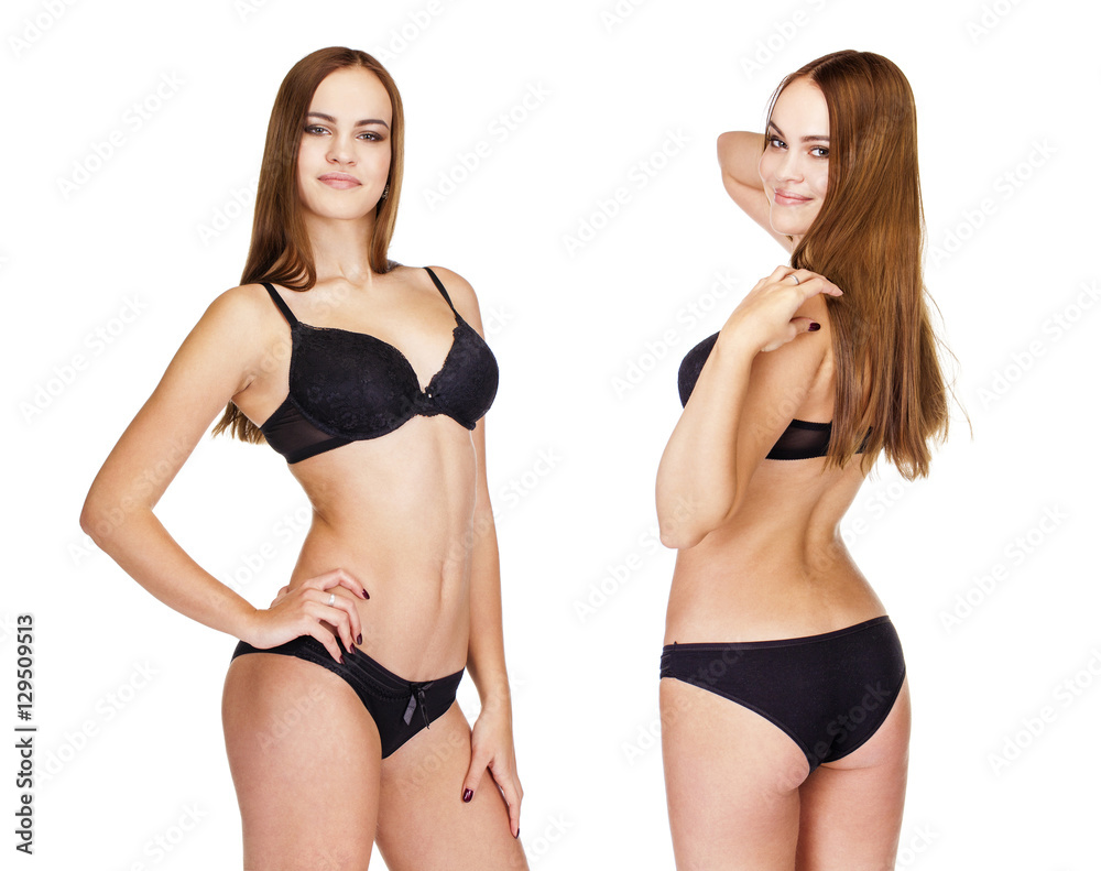 Full length portrait of young woman wearing black underwear Full length portrait of young woman wearing black underwear
