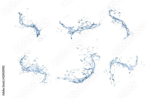 High resolution water splashes collection isolated on white back © hideto111