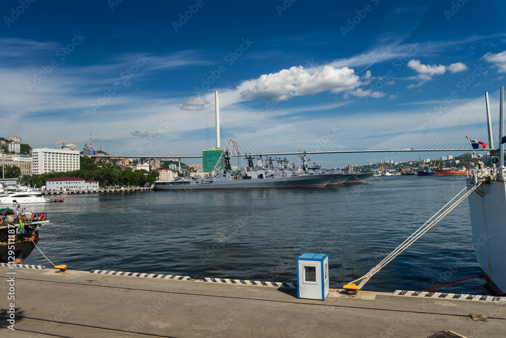 The Russian city of Vladivostok. Vladivostok, hot summer afternoon. Golden Horn Bay.