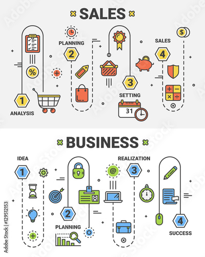 Vector thin line flat design Sales and Business concept banners