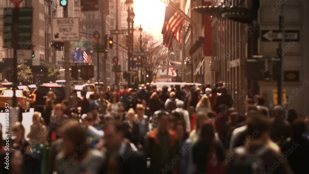 Crowded street in Manhattan. New York, USA. High view. 