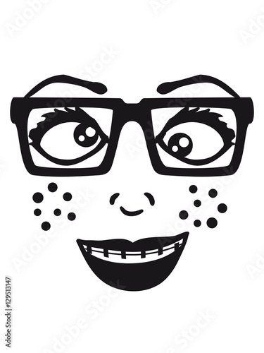 Geek nerd horny smart woman female girl sexy face grin comic cartoon text font design cool crazy crazy confused stupid silly comical disturbed