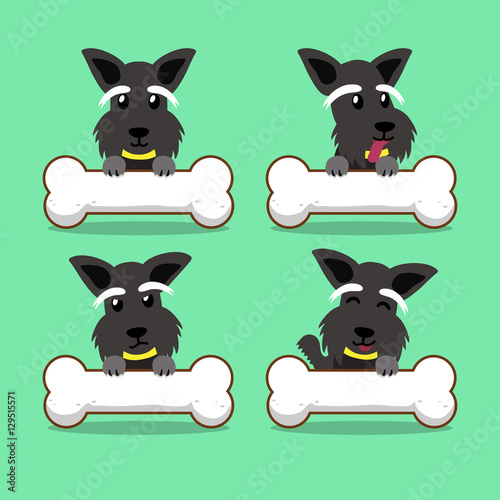 Cartoon character scottish terrier dog with big bones