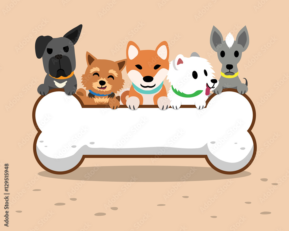 Naklejka premium Cartoon dogs and big bone