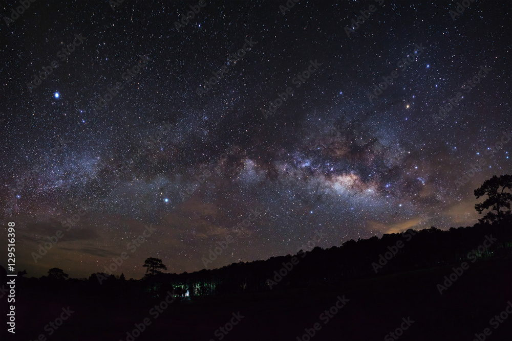 Milky Way and silhouette of tree with cloud at Phu Hin Rong Kla