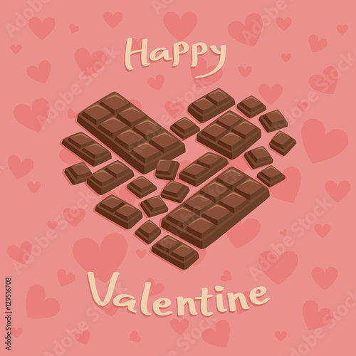 Valentine Heart Chocolate Bar Pink, valentines greeting card vector illustration