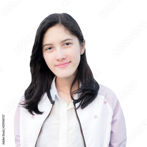 Portrait of a young beautiful asian girl. Isolated on white back