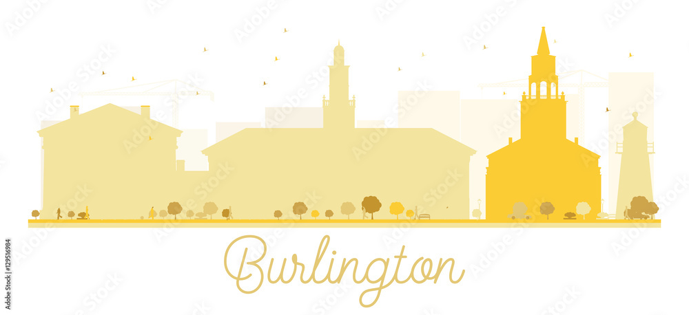 Burlington City skyline golden silhouette.