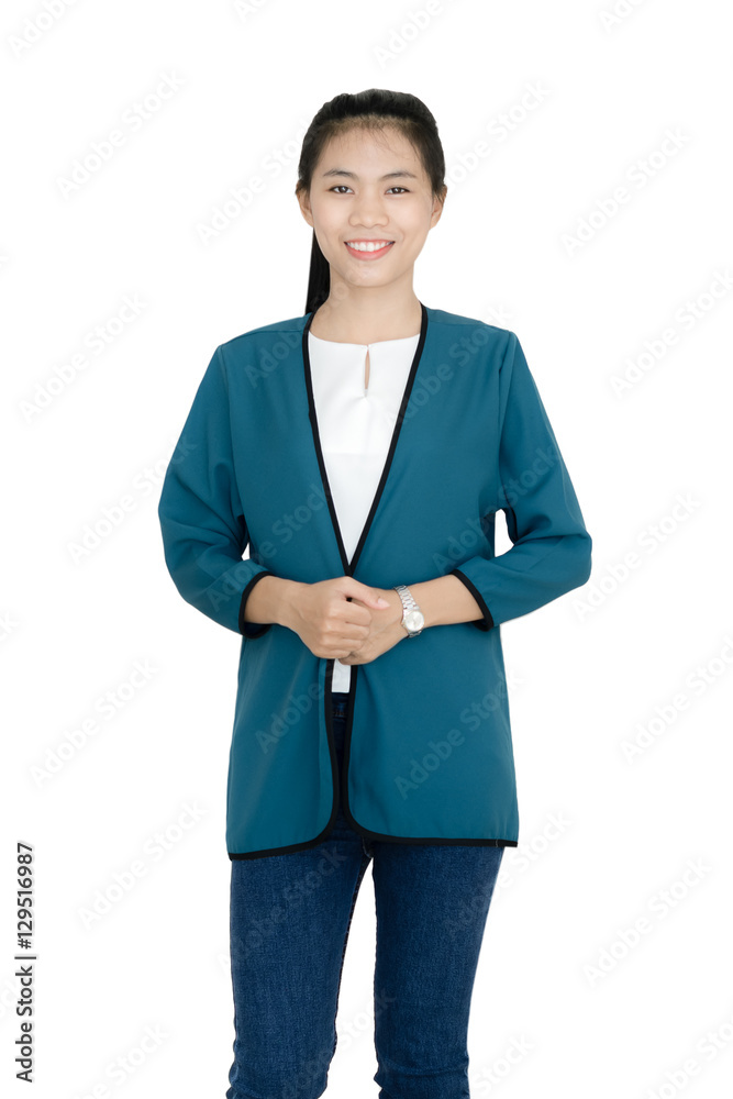 Portrait of a young beautiful asian girl. Isolated on white back